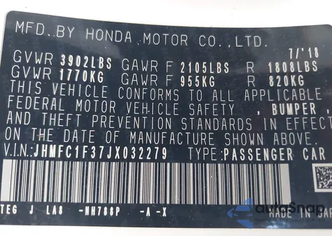 2018 Honda Civic Ex-T from USA, damaged, VIN JHMFC1F37JX032279